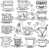 Tea cups lemons hearts and teabags