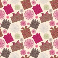 Seamless pattern with snowflakes and gifts N2