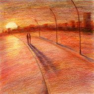 Urban sunset at the highway