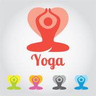 Yoga sign lotus flower in different colors with human silhouette
