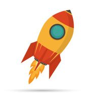 Cosmic rocket in flat design on white background
