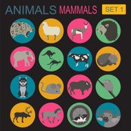 Animals mammals icon set Vector flat style N8