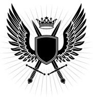 Winged shield with swords