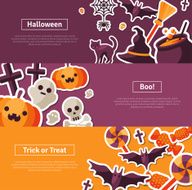 Halloween Horizontal Banners Flat Icons