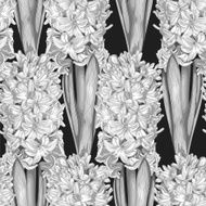 Beautiful monochrome black and white seamless background with hyacinth