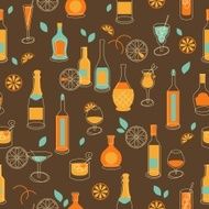 Seamless party background with bottles and glasses