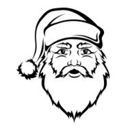 Santa Claus head Vector black contour Christmas illustration
