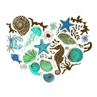 Heart of sea animals and shells