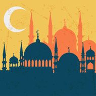 Islamic greeting card with mosque in flat design style N5