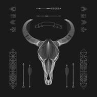 Abstract animal background line art Skull Antlers Vector Isolated N11