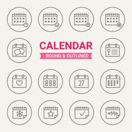 Set of round and outlined calendar icons N2