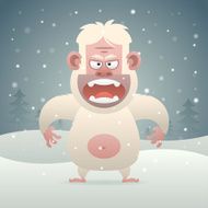 Yeti evil character in winter forest