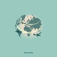 Airliner on world map background retro poster N2