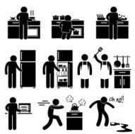 Man Cooking Washing at Kitchen Pictogram