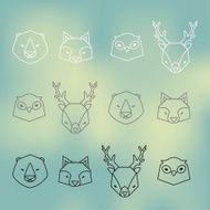 Trendy outline animals heads icons set N2