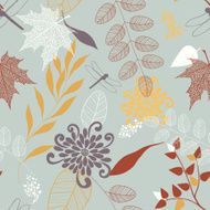 Vector Seamless Pattern of Flowers and Leaves N2
