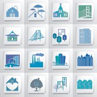 Architecture And Engineering icon Set On Square Button Blue Colorful N2
