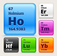 Periodic Table Elements (67-72) on Color Buttons EPS10 Transparency