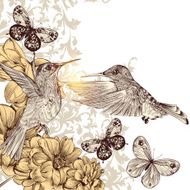 Cute vector pattern with birds and butterflies