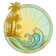 Vintage Label palms sea
