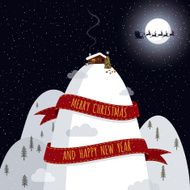 Christmas night snow mountains santa claus illustration vector minimil