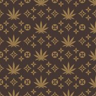 Weeds Pattern Vector Cannabis golden leaf silhouette on Brown background N3