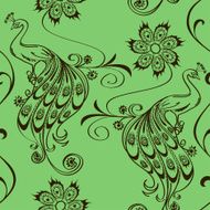 Seamless pattern with peacocks and flowers