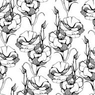 Vector seamless pattern with hand drawn flowers sillhouettes