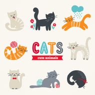 Set of cute eight cats with different characters
