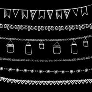 Set of doodle chalk garlands isolated vector borders on blackboard N2