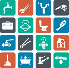 Silhouette plumbing objects and tools icons free image download