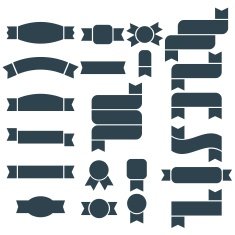 Set of dark blue silhouette ribbon banner and emblem icons N2