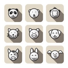 animal face flat icon set N6