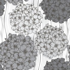 Vector seamless pattern with hydrangeas Monochrome floral background