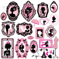 Set of glamour girl portraits - black silhouettes N2