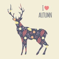 I love autumn Vector illustration with patterned deer silhouett