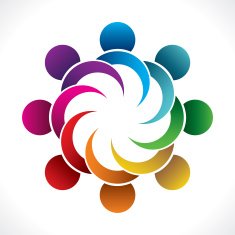 creative colorful teamwork or business people meeting icon design vector