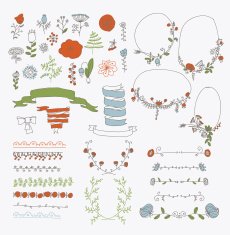 Big set of floral graphic design elements N26