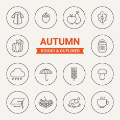 Set of round and outlined autumn icons N2