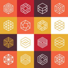 Vector linear hexagon logos and design elements