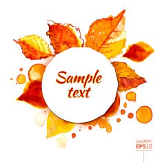 Autumn sunny watercolor circle with leaves splashes