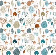 Seamless card with vintage trees and birds