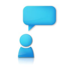 Person with speech bubble Blue vector icon