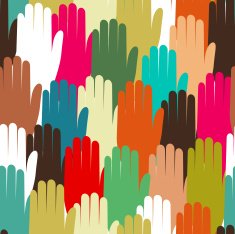 Multiethnic hands seamless pattern background