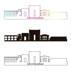 Montpellier skyline linear style with rainbow