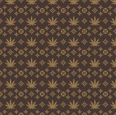 Weeds Pattern Vector Cannabis golden leaf silhouette on Brown background