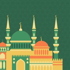 Islamic greeting card with mosque in flat design style N4