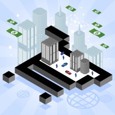 Isometric city over a shopping cart N2