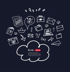 Cloud computing technology abstract sketchy scheme on dark background N2