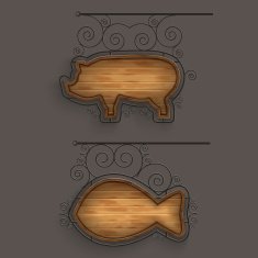 Illuminated Set of Wooden Signboards